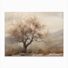 Autumn Tree Landscape Beige Painting Canvas Print