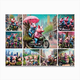 Pigs On Motorcycles Canvas Print