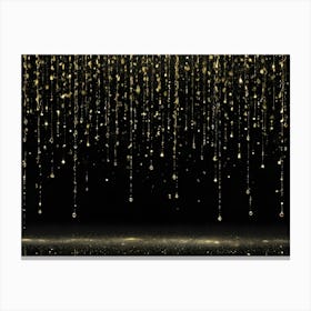 A Dark Background With Falling Streaks Of Golden Glitter And Drops Canvas Print