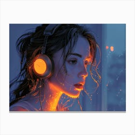 Girl Listening To Music 2 Canvas Print