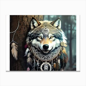 Wolf With Feathers 12 Canvas Print