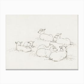 Six Lying Lambs, Jean Bernard Canvas Print