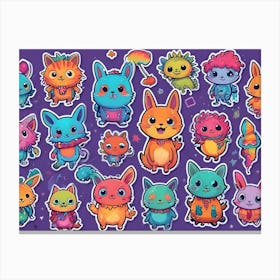 An Illustration Featuring A Collection Of Colorful, Cartoonish Creatures Resembling A Mix Of Cats And Rabbits 1 Canvas Print