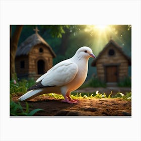 Pigeon In Front Of House Canvas Print