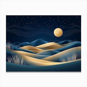 Abstract Sand Dunes Landscape With Moon At Night Painting Canvas Print