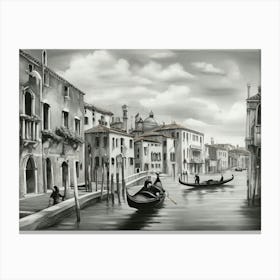 Gondolas on the Gran Canal in Venice, Italy. AI generated in black and white. 3 Canvas Print