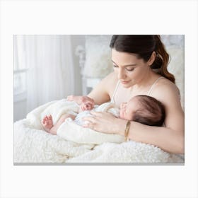 An Ultra Realistic Composition Featuring The Tender Interplay Between A Newborn And A Caregiver Car Canvas Print