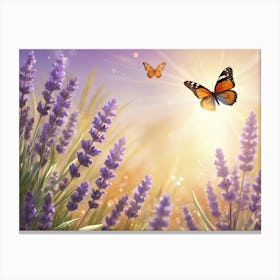 Lavender Flowers With Butterflies Canvas Print