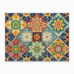 Colorful Italian Tiles With Floral Patterns Canvas Print