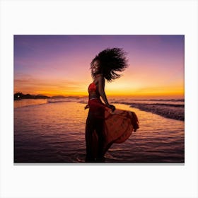 African Woman Radiant Smile Embracing The Warmth Of A Summer Sunset Silhouette Outlined Against T (2) Canvas Print