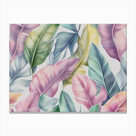 Tropical Exotic Luxury Seamless Pattern with Pastel Color Banana Leaves Canvas Print