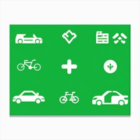 Car Icons On Green Background Canvas Print