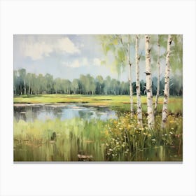 Birch Trees By The Pond Canvas Print