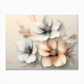 Three White Flowers On A Beige Background Canvas Print