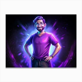 Man In A Purple T Shirt With A Smiling Face And A Black Background Canvas Print