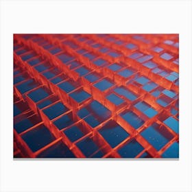 A Grid Of Glowing Red Cubes Creating A Geometric And Futuristic Pattern Canvas Print