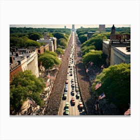 Aerial View Of A Patriotic Military Parade Honoring Veterans In America Rows Of Uniformed Soldiers (1) Canvas Print