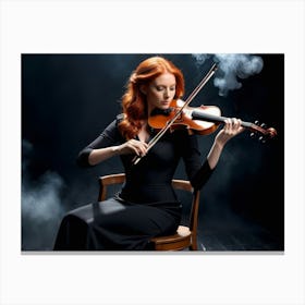 Redhead woman playing on a violin on a black stage 1 Canvas Print