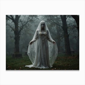 Ghostly Woman In A Cemetery Canvas Print