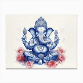 3d Pencil Sketch Drawing Of Indian God Ganesh Blue Tone In White Background Canvas Print