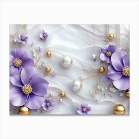 Purple Flowers With Pearls Canvas Print