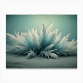 A Vintage Styled Image Of White And Blue Feathers Arranged In A Cluster On A White Background Canvas Print