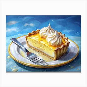 Lemon Meringue Pie Slice With Whipped Cream On A Plate Canvas Print