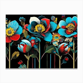 Flowers On Black Background Canvas Print