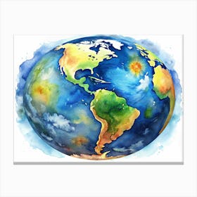 Watercolor Globe Of Earth With Continents Canvas Print