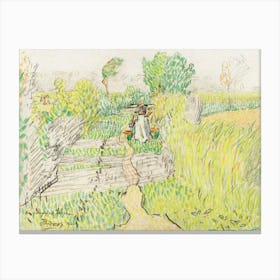 Peasant Woman With Milk Buckets On Her Shoulders, Walking Through A Wheat Field, Jan Toorop Canvas Print