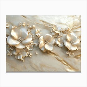 White Flowers On A Marble Surface Canvas Print