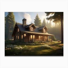 Sunlit Cabin In The Woods Canvas Print