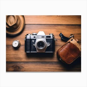 Vintage Camera And Hat Canvas Print