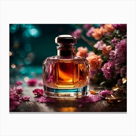 Perfume Bottle With Flowers Canvas Print