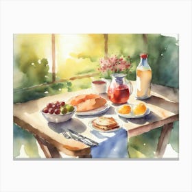 Lunch On A Table In The Sunlight Watercolour Canvas Print