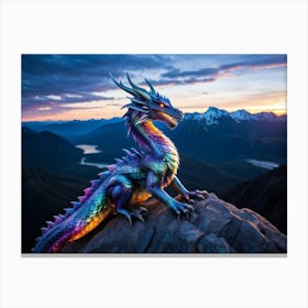 Majestic Dragon Resplendent In Appearance Perched Atop The Peak Of A Towering Otherwise Desolate Canvas Print