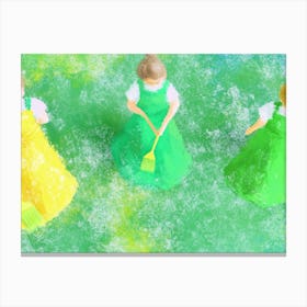 Three Girls With Brooms Canvas Print