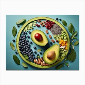 Avocado Centered On Earths Curvature Symbolizing A Macrobiotic Diet Topped With Legumes Vitamins (1) Canvas Print