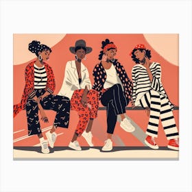 Four Black Women Sitting On A Bench Canvas Print