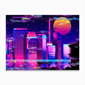 Synthwave Neon City: Tokio glitch #3 (Tokio glitch neon city) Canvas Print