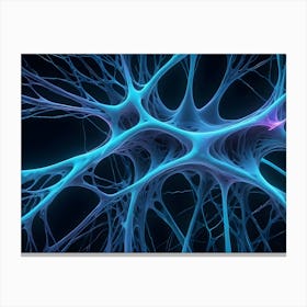 Abstract Representation Of A Blue Neuron Or Nerve Cell, Showing Its Intricate Network Of Branching Filaments In A Black Background Canvas Print