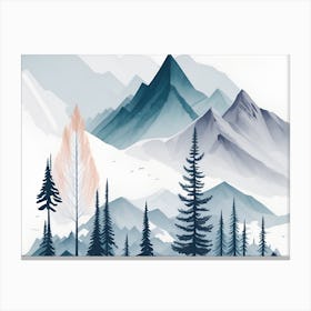 Mountain And Forest In Minimalist Watercolor Horizontal Composition 312 Canvas Print