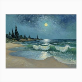 Moonlight Over The Beach Canvas Print