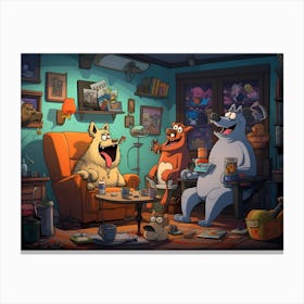 Group Of Cartoon Characters In A Living Room Canvas Print