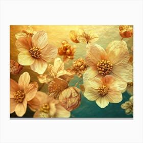 Golden Floral Background, Abstract Vintage Flower Design, Gold Nature Floral Canvas Print