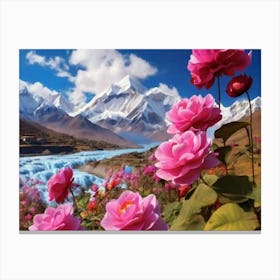 Pink Roses In The Mountains Canvas Print