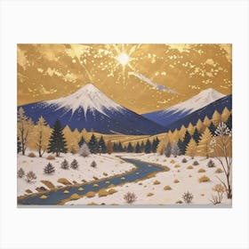 Golden Horizon: Winter’s Mountain View Toile