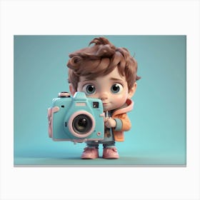 Little Boy Holding A Camera Kid Canvas Print
