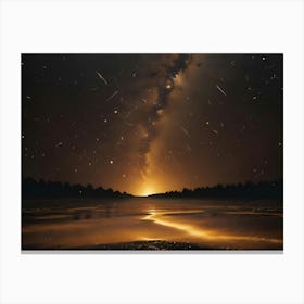 A Mesmerizing Nightscape With The Milky Way Galaxy Illuminating A Frozen Lake And A Silhouette Of A Forest Canvas Print