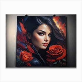 Woman With Red Roses Canvas Print